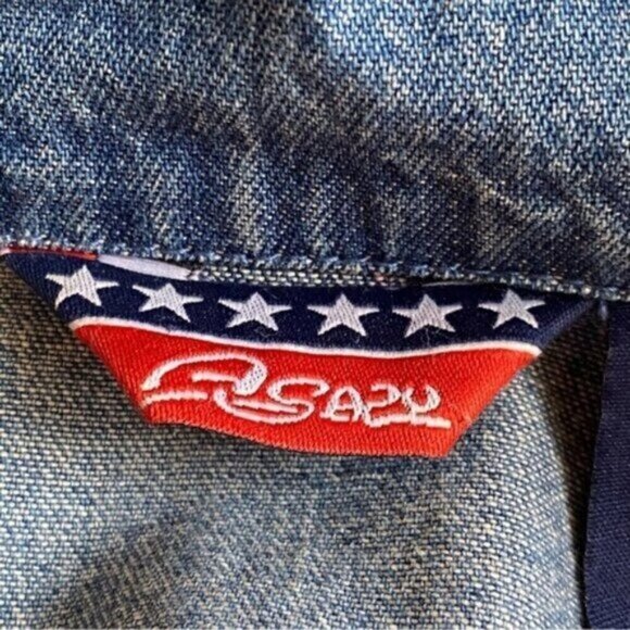 Vintage Agapo Denim Jacket Woman Small 100% Cotton Floral Embroidery Coquette - Picture 9 of 11